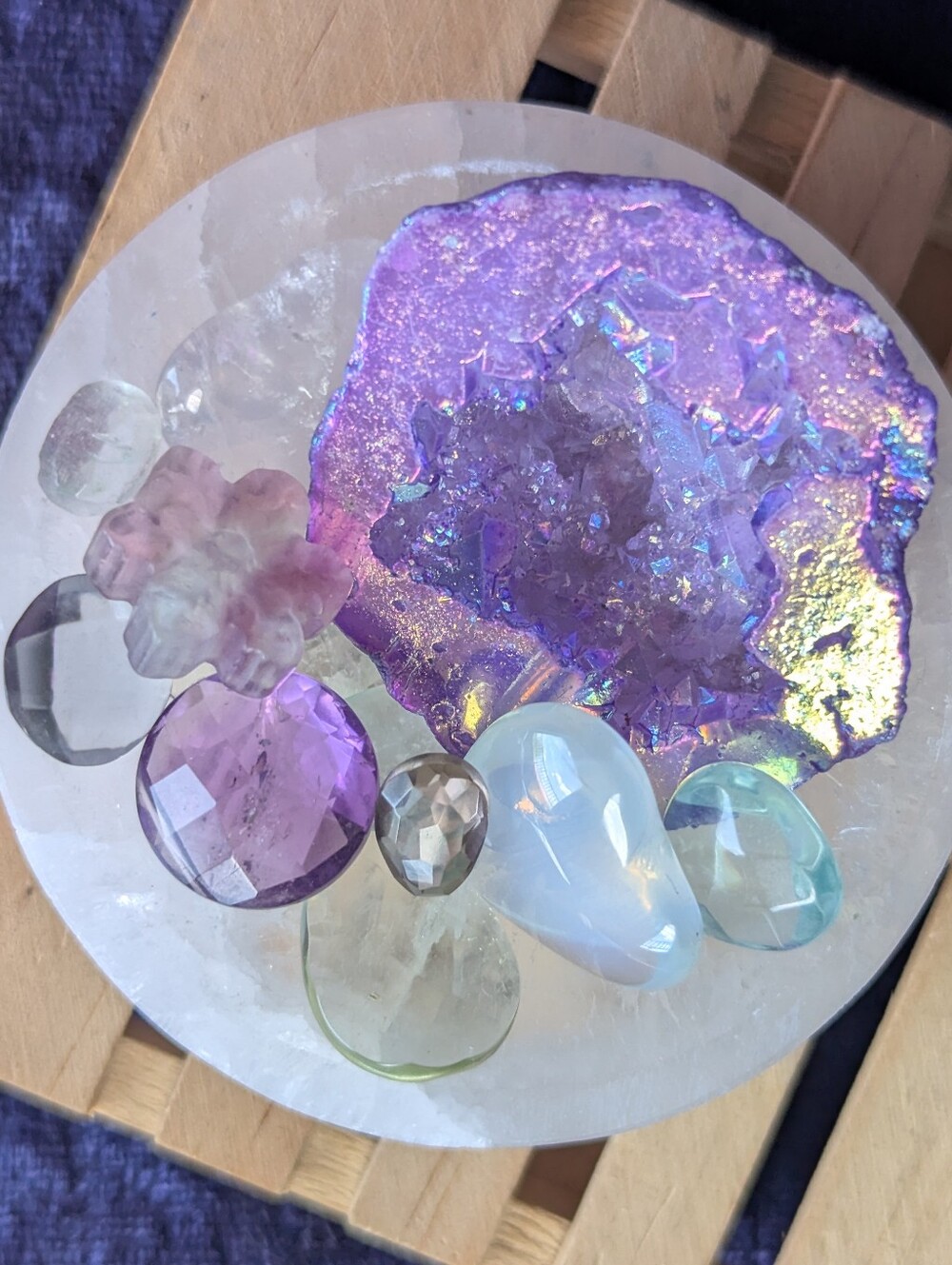 Lavender Aura Geode ☮️ Opalite Amethyst Aquamarine Fluorite Quartz Crystal Bowl